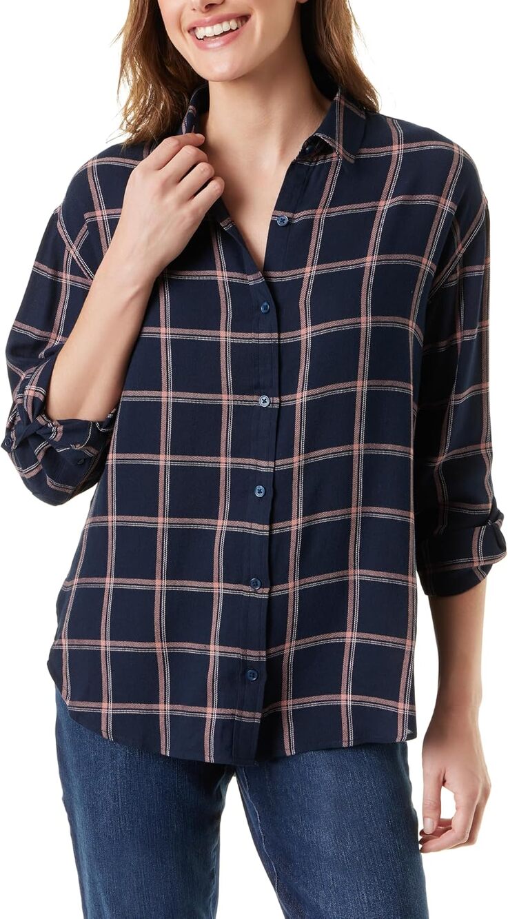 Gloria Vanderbilt Women's Amanda Button-Up Top in Midnight Affair Plaid